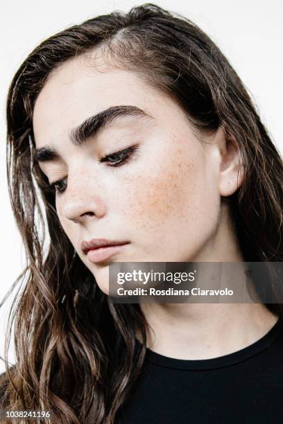 Model Alisha Nesvat is seen backstage ahead of the Philosophy Di Lorenzo Serafini show during Milan Fashion Week Spring/Summer 2019 on September 22,...