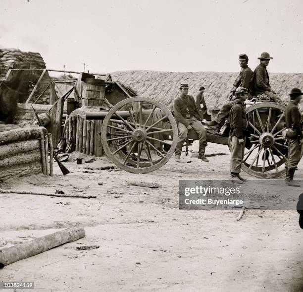 Federal picket line in front of Fort Mahone , Petersburg, VA, 1865.