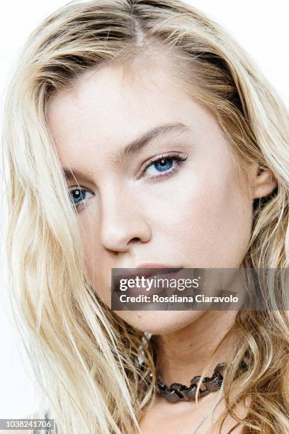 Model Stella Maxwell is seen backstage ahead of the Philosophy Di Lorenzo Serafini show during Milan Fashion Week Spring/Summer 2019 on September 22,...