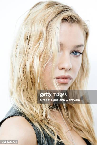 Model Stella Maxwell is seen backstage ahead of the Philosophy Di Lorenzo Serafini show during Milan Fashion Week Spring/Summer 2019 on September 22,...