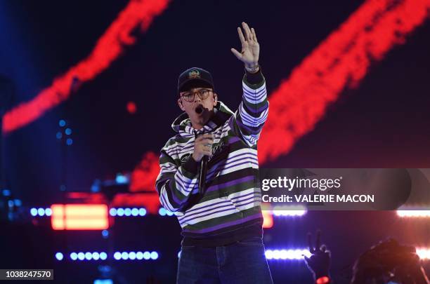 Rapper Logic performs on stage during the iHeartRadio Music Festival at the T-Mobile arena in Las Vegas, Nevada on September 22, 2018.