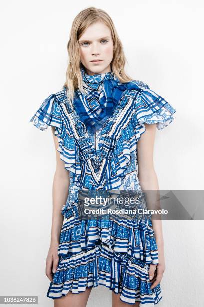 Model Sara Eirud is seen backstage ahead of the Philosophy Di Lorenzo Serafini show during Milan Fashion Week Spring/Summer 2019 on September 22,...