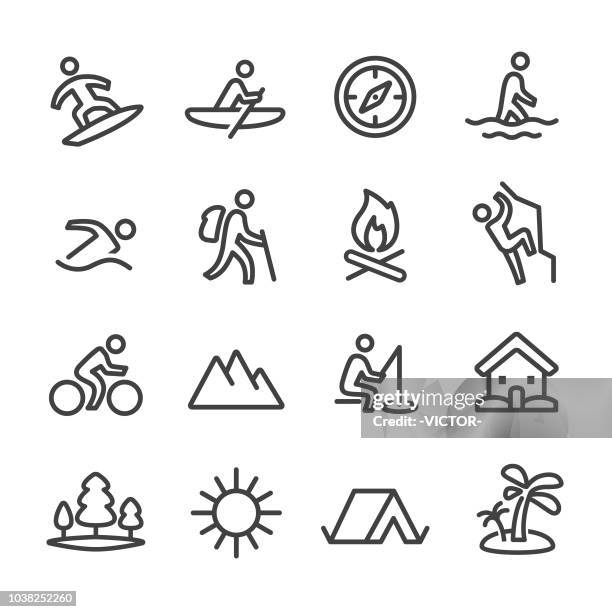 ilustraciones, imágenes clip art, dibujos animados e iconos de stock de iconos de recreación de verano - línea serie - escalar