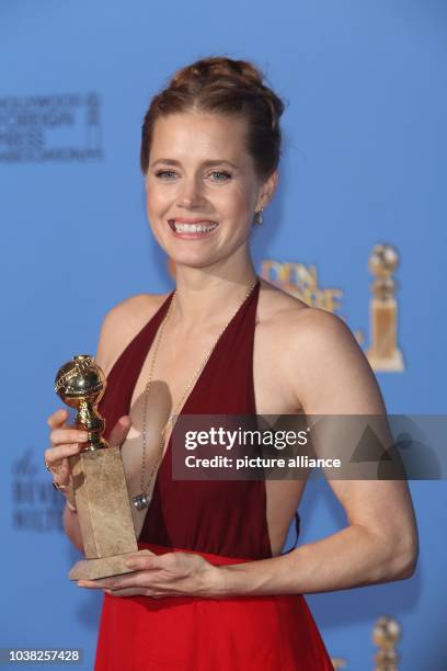 Amy Adams poses in the press room of the 71st Annual Golden Globe Awards aka Golden Globes at Hotel Beverly Hilton in Los Angeles, USA, on 12 January...