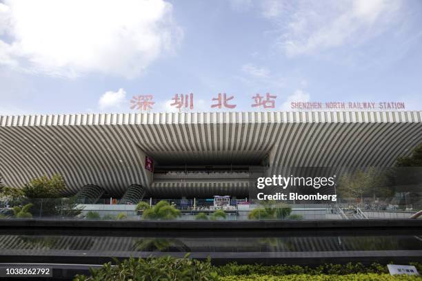 Shenzhen North Railway Station stands in Shenzhen, China, on Sunday, Sept. 23, 2018. The world's longest high-speed rail network extended to downtown...