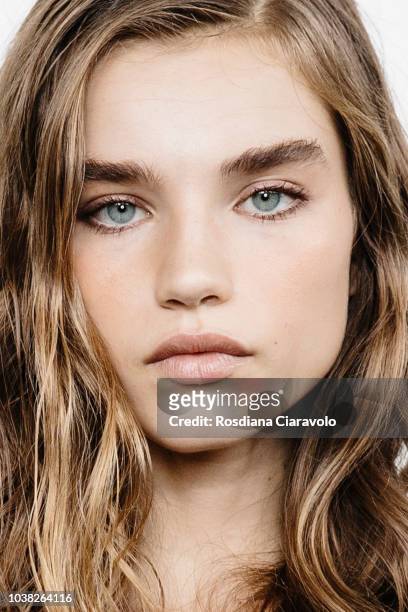Model Meghan Roche is seen backstage ahead of the Philosophy Di Lorenzo Serafini show during Milan Fashion Week Spring/Summer 2019 on September 22,...