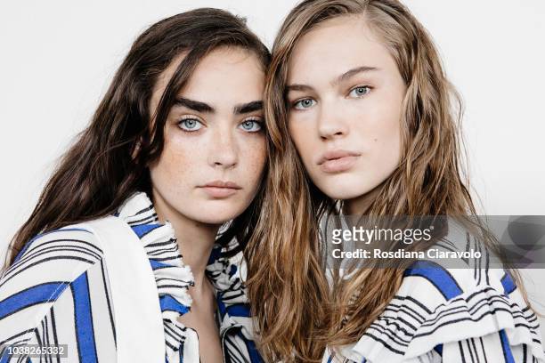 Models Alisha Nesvat, Lex Herl are seen backstage ahead of the Philosophy Di Lorenzo Serafini show during Milan Fashion Week Spring/Summer 2019 on...