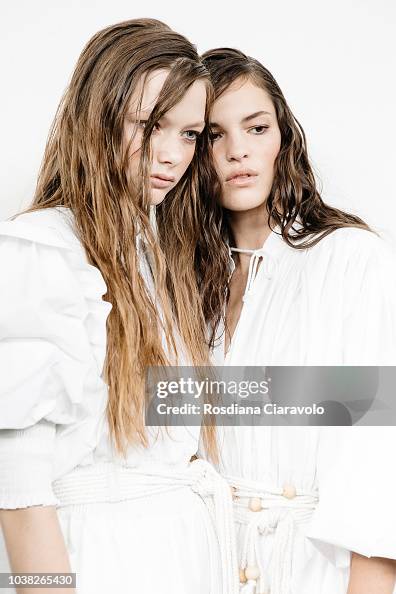 Models Louise Robert and Matea Brakus are seen backstage ahead of the ...