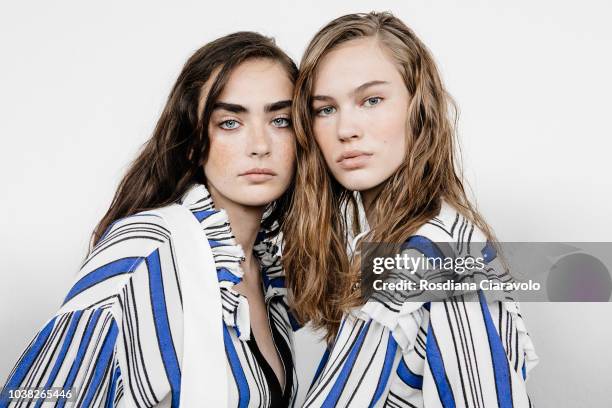 Models Alisha Nesvat, Lex Herl are seen backstage ahead of the Philosophy Di Lorenzo Serafini show during Milan Fashion Week Spring/Summer 2019 on...