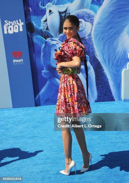 Actress Zendaya arrives for the Premiere Of Warner Bros. Pictures' "Smallfoot" held at Regency Village Theatre on September 22, 2018 in Westwood,...