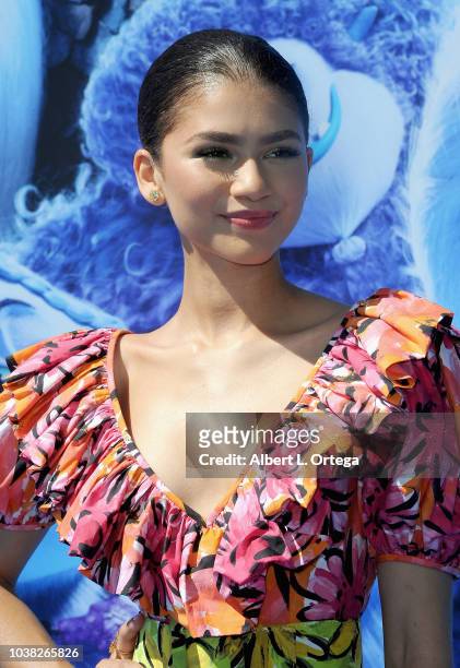 Actress Zendaya arrives for the Premiere Of Warner Bros. Pictures' "Smallfoot" held at Regency Village Theatre on September 22, 2018 in Westwood,...