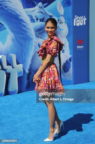 Actress Zendaya arrives for the Premiere Of Warner Bros. Pictures' "Smallfoot" held at Regency Village Theatre on September 22, 2018 in Westwood,...