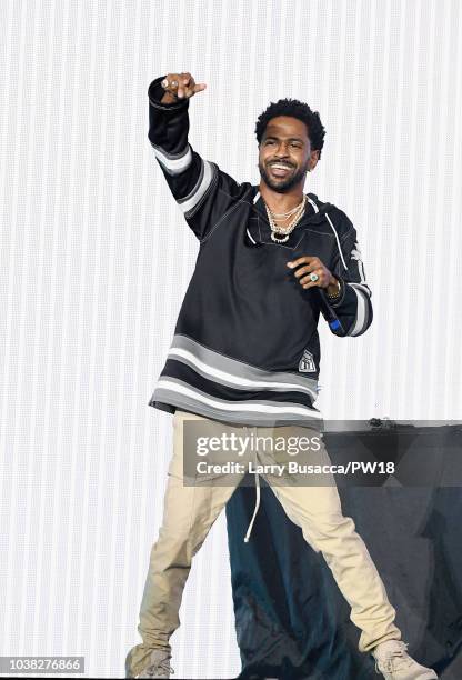 Big Sean performs onstage during the 'On The Run II' Tour at Rose Bowl on September 22, 2018 in Pasadena, California.