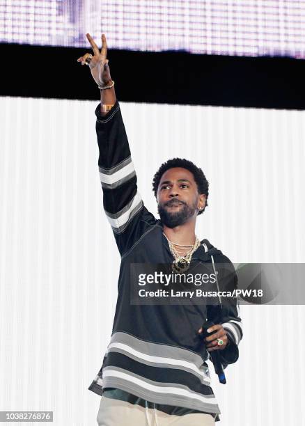 Big Sean performs onstage during the 'On The Run II' Tour at Rose Bowl on September 22, 2018 in Pasadena, California.
