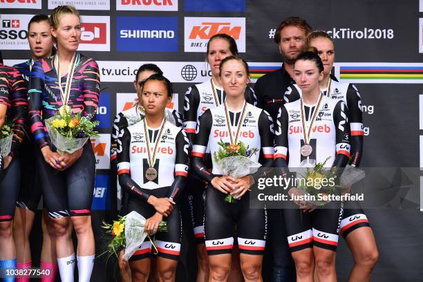 Podium / Lucinda Brand of The Netherlands / Leah Kirchmann of Canada / Liane Lippert of Belgium /Pernille Mathiesen of Denmark / Coryn Rivera of The...