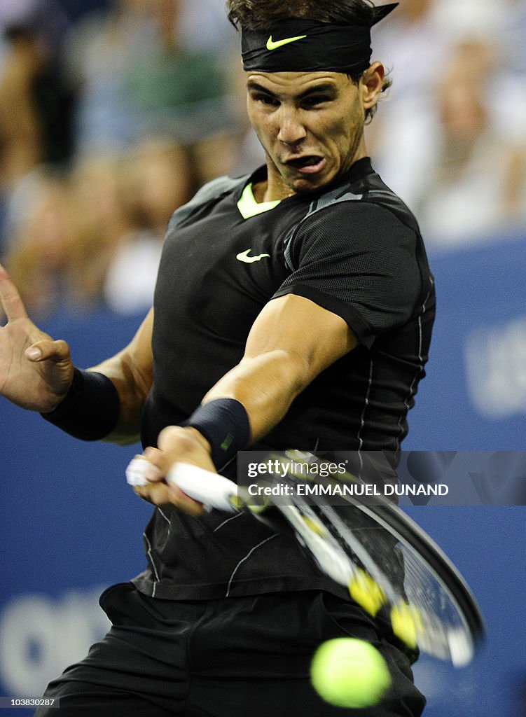 Spanish tennis player Rafael Nadal retur