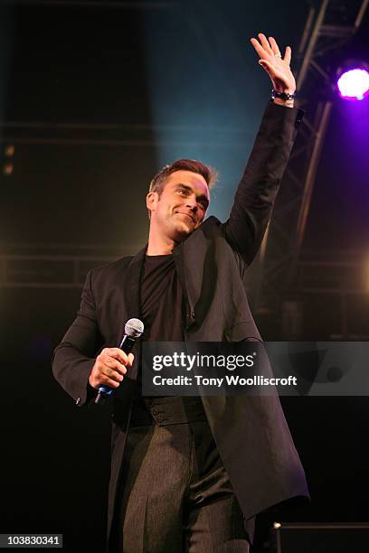 Singer Robbie Williams switches on Blackpool Illuminations at Blackpool Promenade on September 3, 2010 in Blackpool, England.