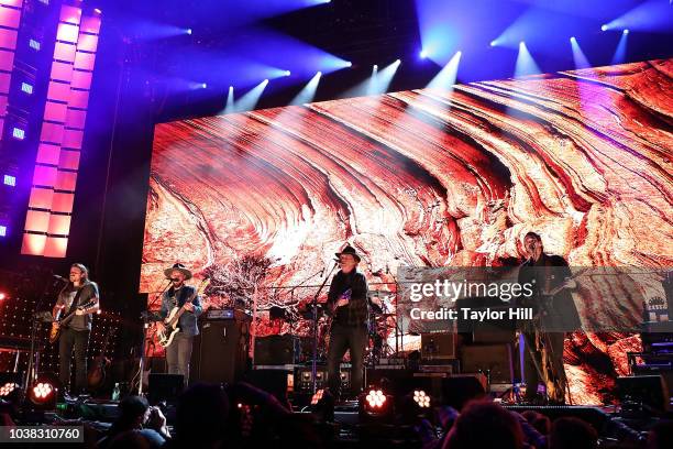 Neil Young + Promise of the Real perform during Farm Aid 2018 at Xfinity Theatre on September 22, 2018 in Hartford, Connecticut.