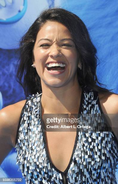 Actress Gina Rodriguez arrives for the Premiere Of Warner Bros. Pictures' "Smallfoot" held at Regency Village Theatre on September 22, 2018 in...