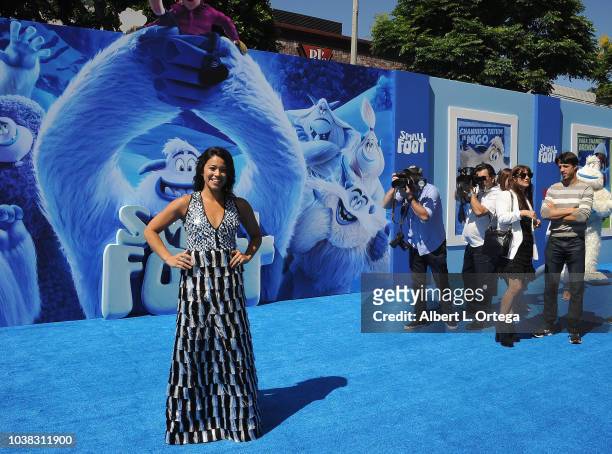 Actress Gina Rodriguez arrives for the Premiere Of Warner Bros. Pictures' "Smallfoot" held at Regency Village Theatre on September 22, 2018 in...