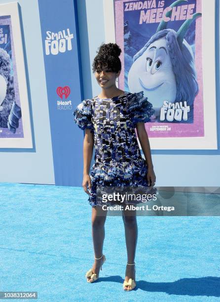 Actress Yara Shahidi arrives for the Premiere Of Warner Bros. Pictures' "Smallfoot" held at Regency Village Theatre on September 22, 2018 in...