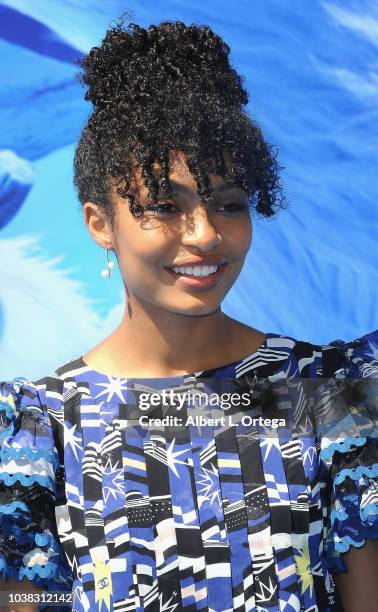 Actress Yara Shahidi arrives for the Premiere Of Warner Bros. Pictures' "Smallfoot" held at Regency Village Theatre on September 22, 2018 in...