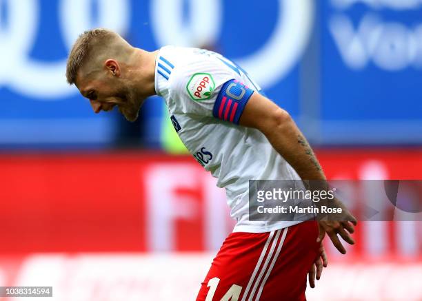 Aaron Hunt of Hamburg reacts after he fails to score a goal by penalty during the Second Bundesliga match between Hamburger SV and SSV Jahn...