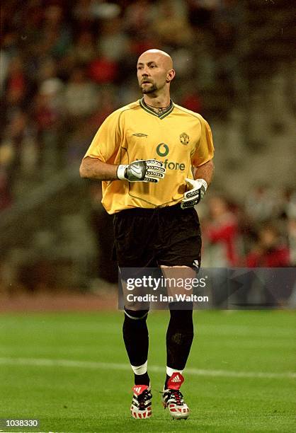 Fabien Barthez of Manchester United in action during the Pre-Season Friendly Tournament match against Bayern Munich at the Olympic Stadium, in...