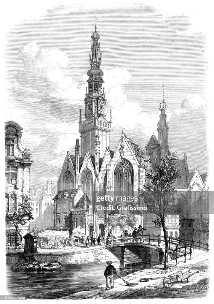 Amsterdam Oude Kerk church in Haarlem Netherlands illustration