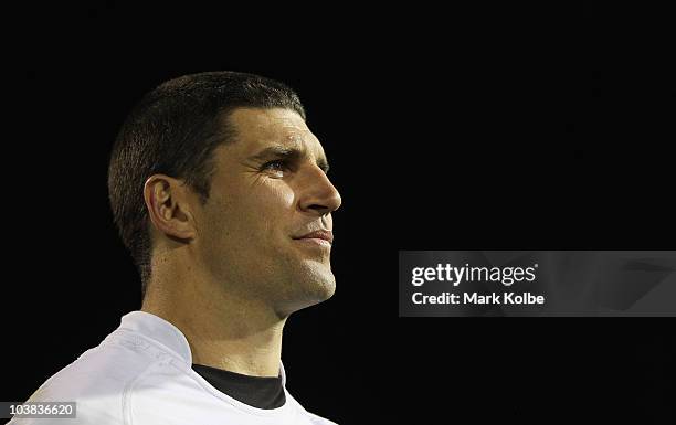 Trent Barrett of the Sharks leaves the field after his final NRL match in the round 26 NRL match between the Penrith Panthers and the Cronulla Sharks...