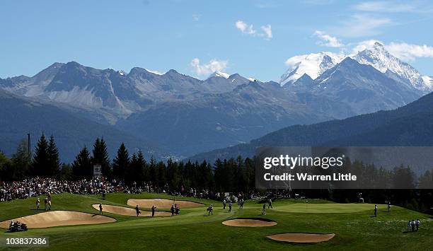 The views across the seventh green during the third round of The Omega European Masters at Crans-Sur-Sierre Golf Club on September 4, 2010 in Crans...