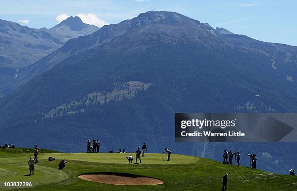 The views across the seventh green during the third round of The Omega European Masters at Crans-Sur-Sierre Golf Club on September 4, 2010 in Crans...