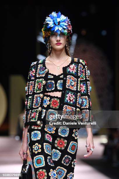 Model walks the runway at the Dolce & Gabbana show during Milan Fashion Week Spring/Summer 2019 on September 23, 2018 in Milan, Italy.