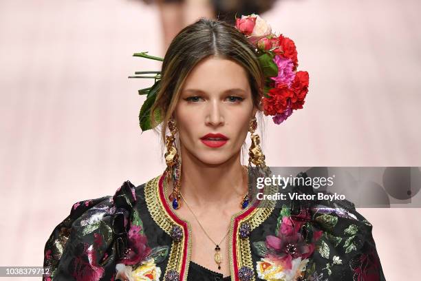 Helena Bordon walks the runway at the Dolce & Gabbana show during Milan Fashion Week Spring/Summer 2019 on September 23, 2018 in Milan, Italy.