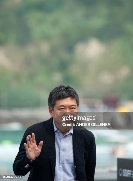 Japanese film director Hirokazu Kore-eda poses during a photocall a few hours before receiving the Donostia Award in recognition of his prestigious...