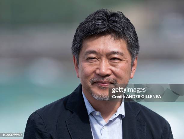 Japanese film director Hirokazu Kore-eda poses during a photocall a few hours before receiving the Donostia Award in recognition of his prestigious...