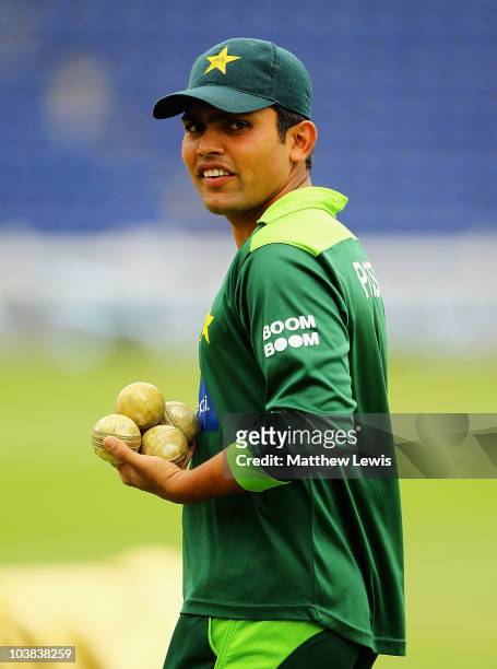 Kamran Akmal of Pakistan looks on during a Pakistan nets session at the SWALEC stadium on September 4, 2010 in Cardiff, Wales.