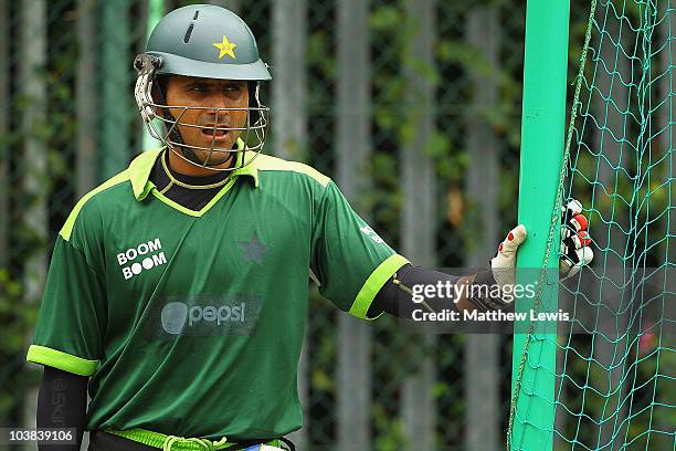 Abdul Razzaq of Pakistan looks on during a Pakistan nets session at the SWALEC stadium on September 4, 2010 in Cardiff, Wales.