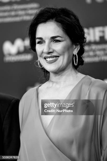 Image was converted to black and white) Andrea Frigerio during the 'Rojo' Red Carpet at the 66th San Sebastian International Film Festival on...