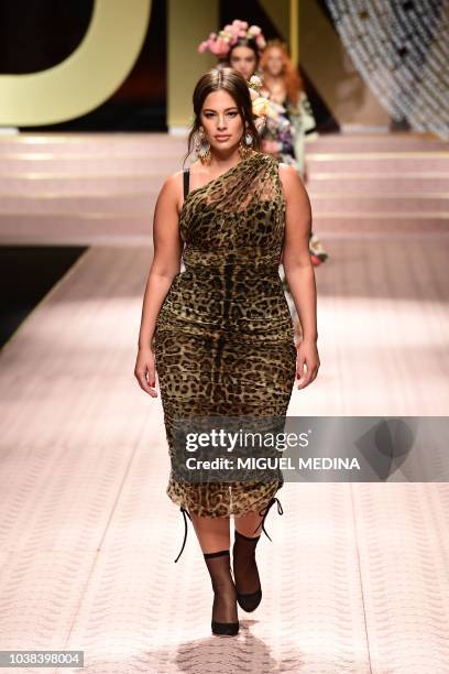 Model Ashley Graham presents a creation during the Dolce & Gabbana fashion show, as part of the Women's Spring/Summer 2019 fashion week in Milan, on...