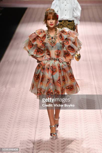 Marina Ruy Barbosa walks the runway at the Dolce & Gabbana show during Milan Fashion Week Spring/Summer 2019 on September 23, 2018 in Milan, Italy.