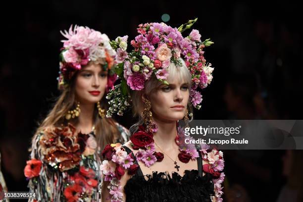 Models walk the runway at the Dolce & Gabbana show during Milan Fashion Week Spring/Summer 2019 on September 23, 2018 in Milan, Italy.