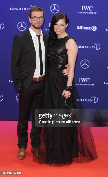 Austrian alpine ski racer Anna Fenninger and her husband Manuel Veith arrive to the Laureus Sport Awards in Berlin, Germany, 18 April 2016. The...