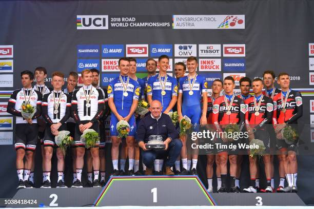 Podium / Tom Dumoulin of The Netherlands / Chad Haga of The United States / Wilco Kelderman of The Netherlands / Soren Kragh Andersen of Denmark /...