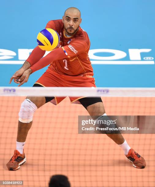 Earvin Ngapeth of France in action during FIVB World Championships match between France and Argentina on September 23, 2018 in Varna, Bulgaria.