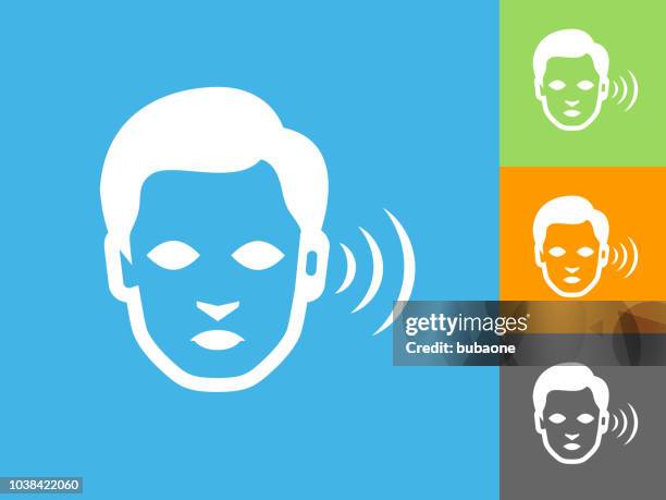 hearing lost flat icon on blue background - deaf stock illustrations