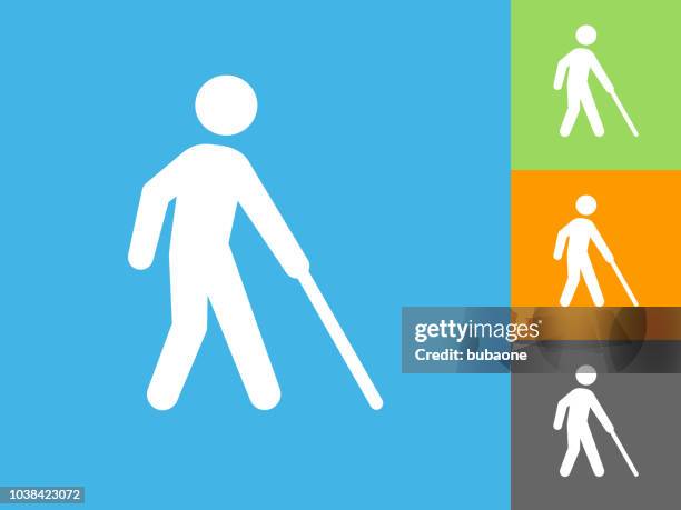 blind flat icon on blue background - blind man stock illustrations