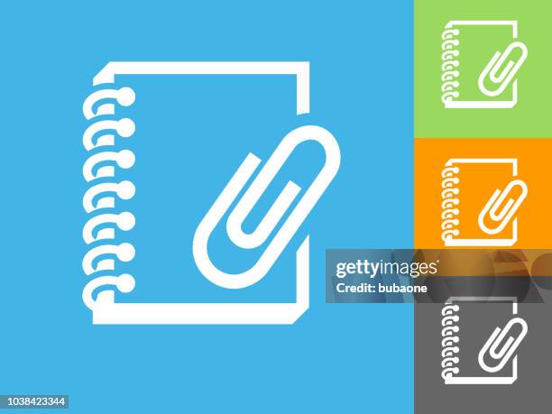 stockillustraties, clipart, cartoons en iconen met ringbanden en paperclip platte pictogram op blauwe achtergrond - ring binder