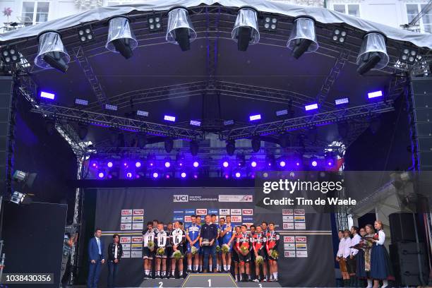 Podium / David Lappartient of France UCI President / Tom Dumoulin of The Netherlands / Chad Haga of The United States / Wilco Kelderman of The...
