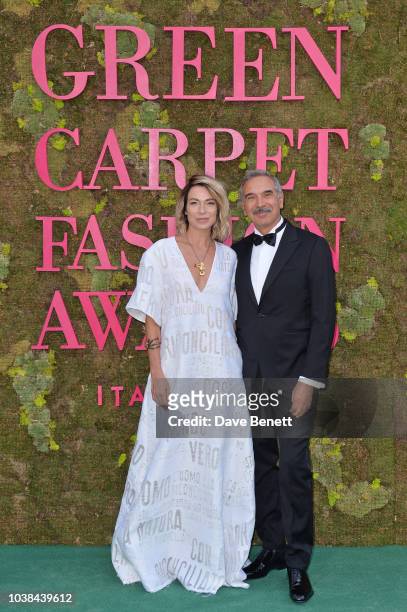 Stefania Rocca and Carlo Capasa attend The Green Carpet Fashion Awards Italia 2018 at Teatro Alla Scala on September 23, 2018 in Milan, Italy.
